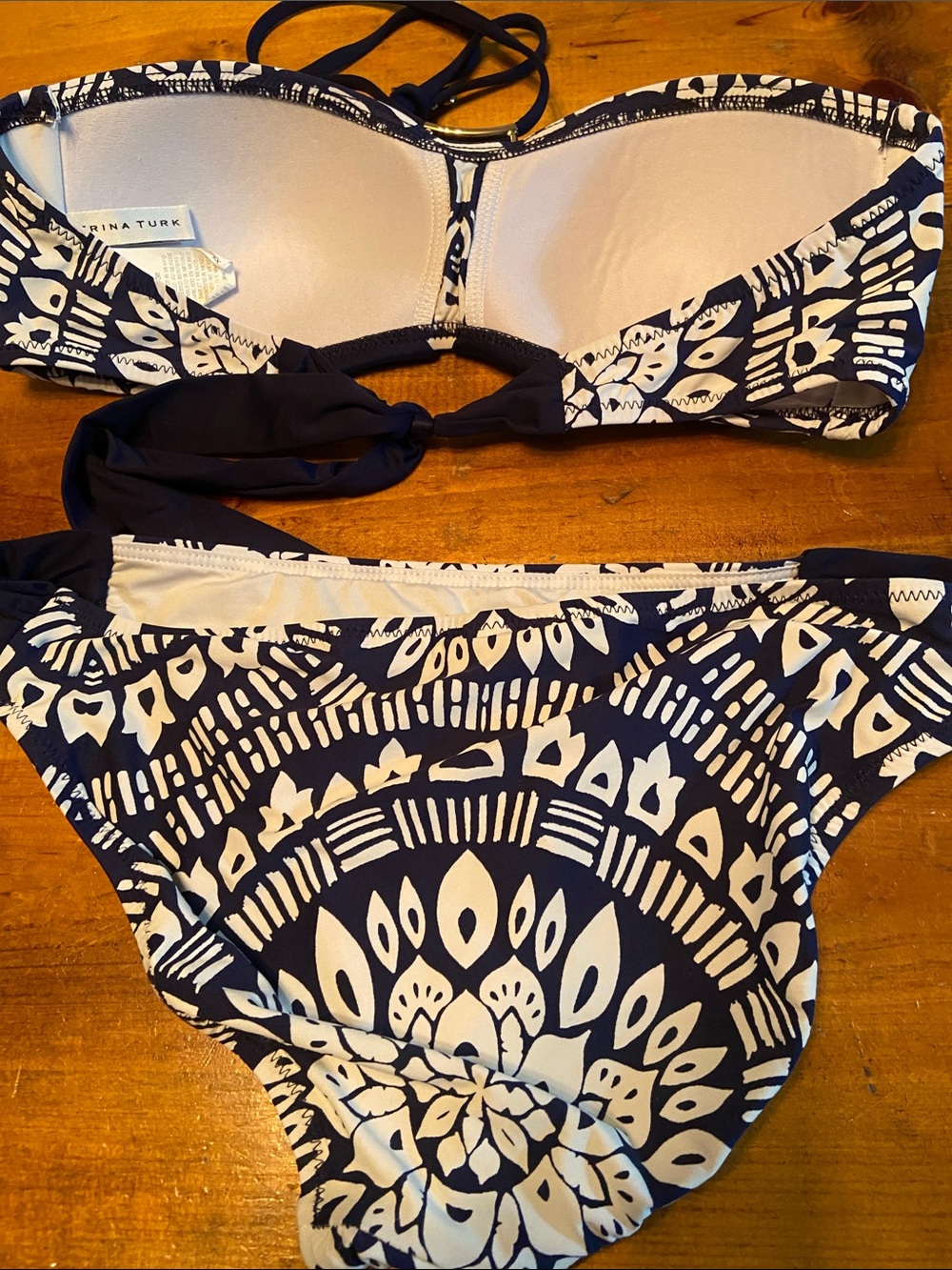 Trina Turk Navy & White Printed Bandeau Bikini Set - Picture 5 of 7
